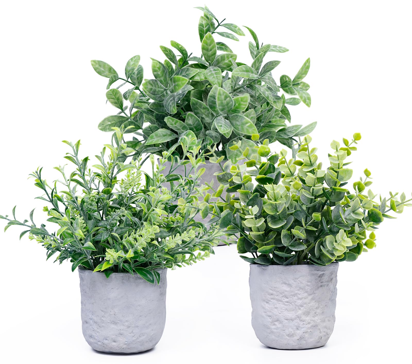Photo 1 of FGSAEOR Mini Potted Fake Plants, Small Artificial Greenery Realistic Plants Topiaries, Low Maintenance, for Home Office Shelf Desk Farmhouse Room Coffee Table Decor (3-Pack) (Grey (Round Pot))