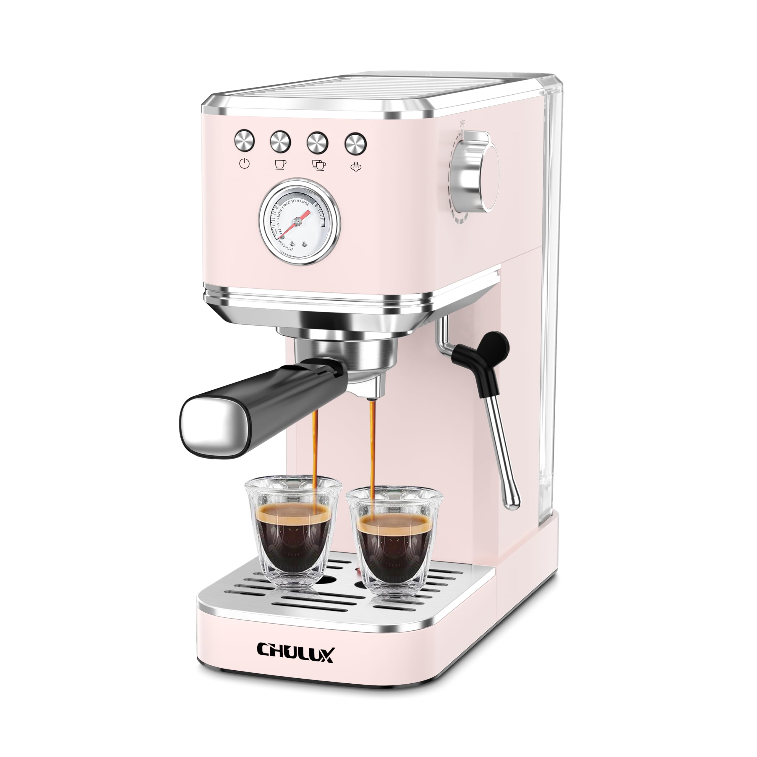 Photo 1 of CHULUX Slim Espresso Machine with Milk Frother, 20 Bar Professional Italian Pump Espresso Coffee Machine for Home Cappuccino & Latte Maker, Stainless Steel, Pink