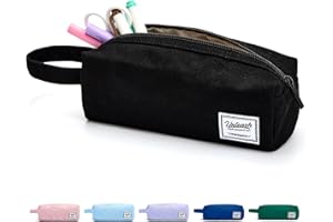 SPACEMATE Pencil Case Pouch Box Bag School Supplies Girls Boys Kids, Cute Preppy Stuff Large Big Capacity Aesthetic Canvas Pen Organizer, Back to College Stationary, Black, Simple Style, 1200ml