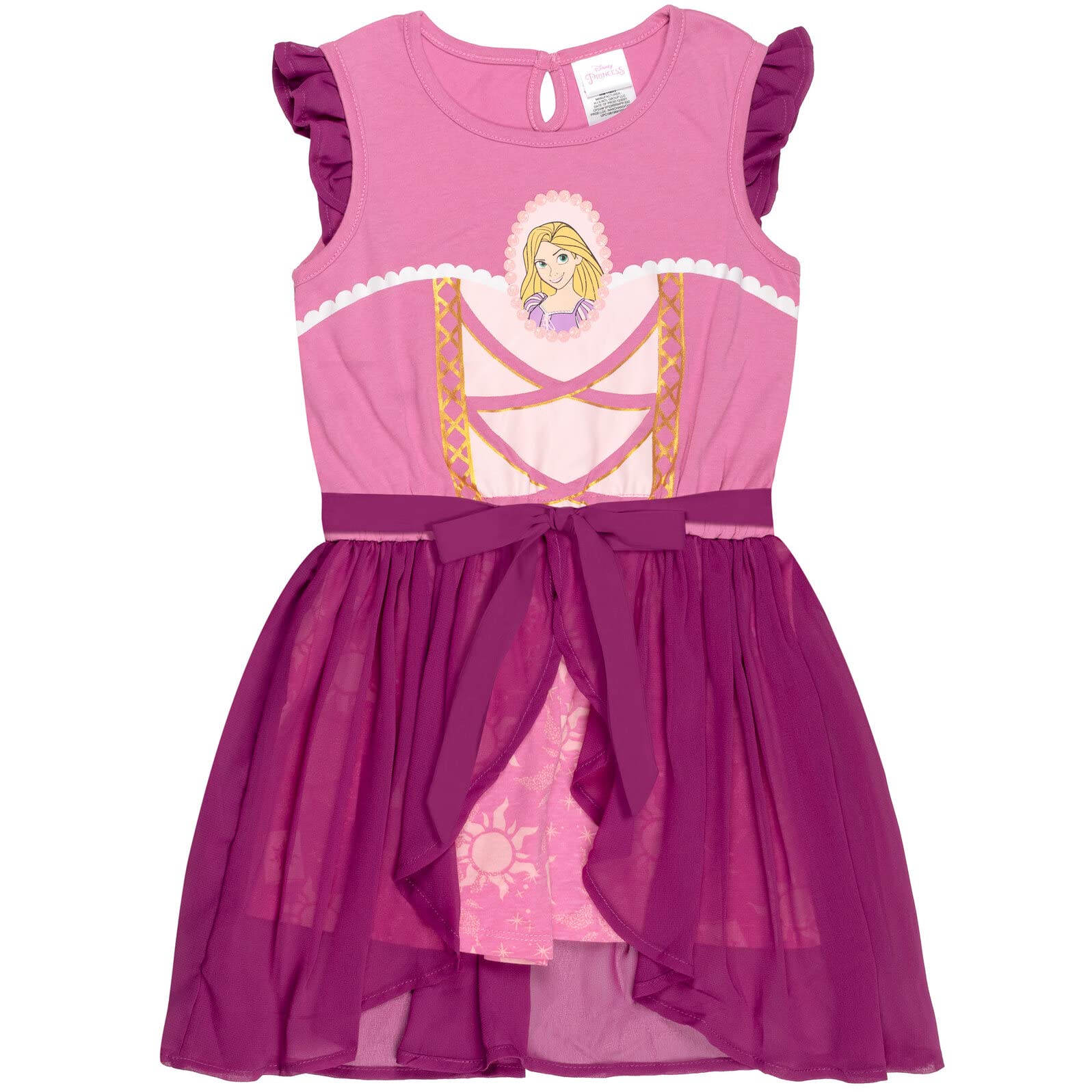Disney Princess Rapunzel Little Girls Metallic Print Romper With Skirt Overlay 7-8 Image