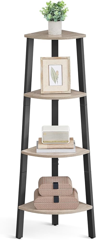 VASAGLE Corner Shelf Unit 4-Tier Ladder Shelf Greige Black LLS034M01