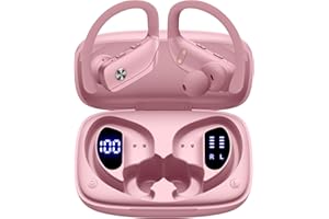 bmani Wireless Earbuds Bluetooth Headphones 48hrs Play Back Sport Earphones with LED Display Over-Ear Buds with Earhooks Built-in Mic Headset for Workout Pink