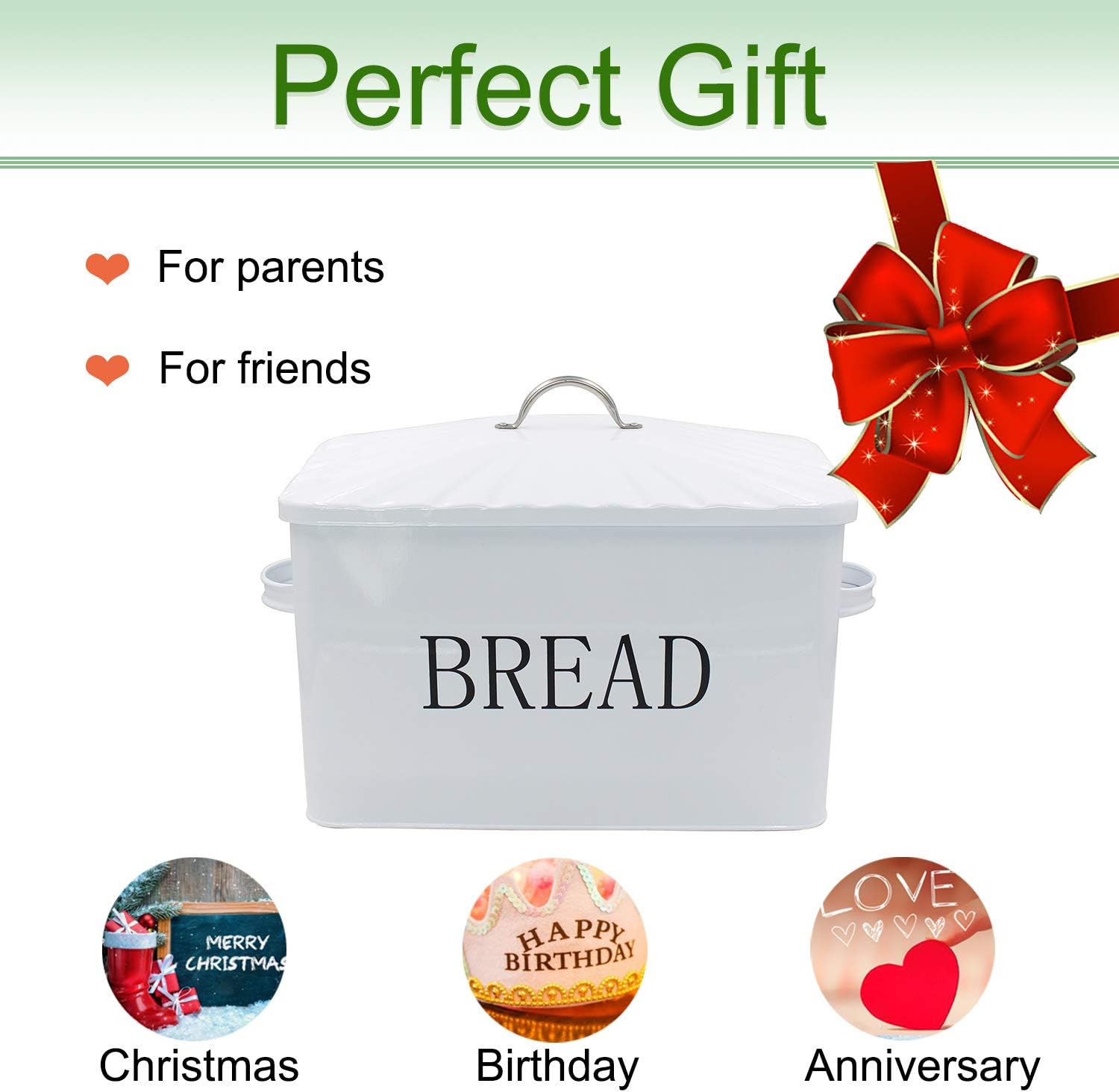 4W Large Bread Box, Metal Bread Storage Bread Holder for Kitchen Countertop, Large Capacity for Loaves, Muffins, Bagels, Sandwiches, Kitchen Decor and Farmhouse Decor: Kitchen & Dining