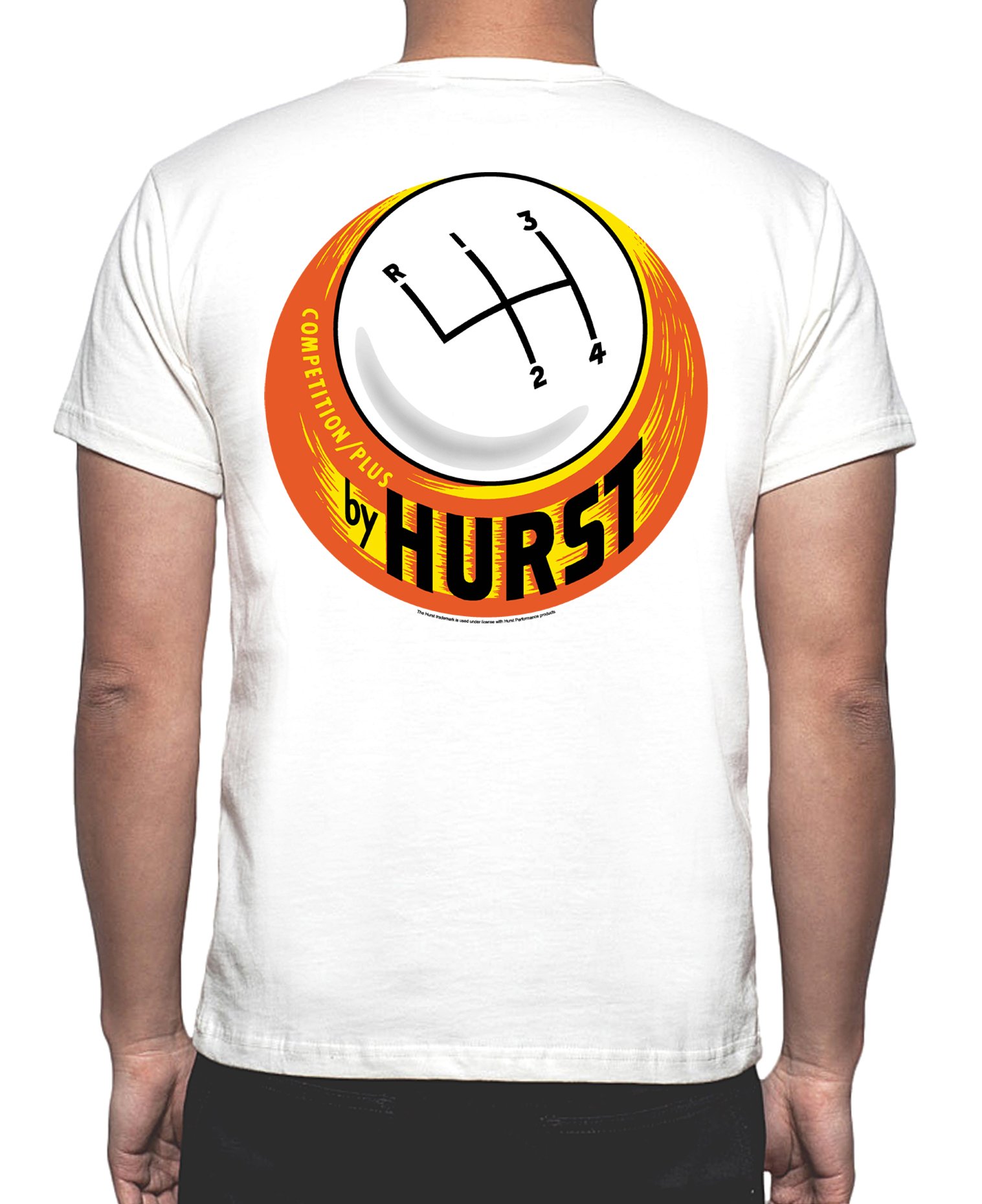 Hurst Competition Plus White T-Shirt: Shifter Wheels Decal Vintage Drag Gasser