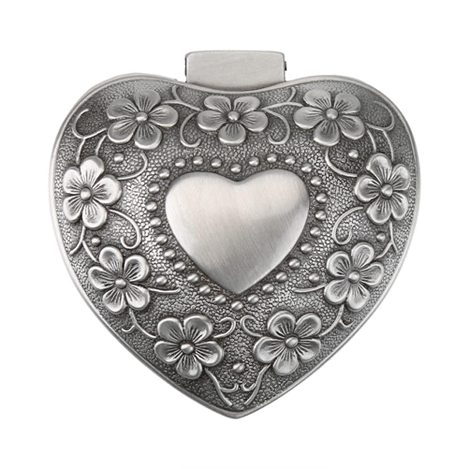 HERCHR Metal Heart Shape Jewelry Box, Earring Gift Box Flower Style Carved Trinket Jewelry Necklace Earrings Ring Storage Case Antique Silver Mini Keepsake Box for Girls Ladies Women, 2.4x1.2inch