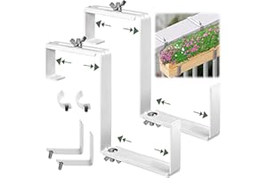 Vinazone Window Box Bracket, Adjustable Planter Box Bracket, Flower Box Bracket for Railing, No Drill Flower Box Holder, Railing Planter Bracket, Planter Box Bracket for Deck Railing - 2Pack - White