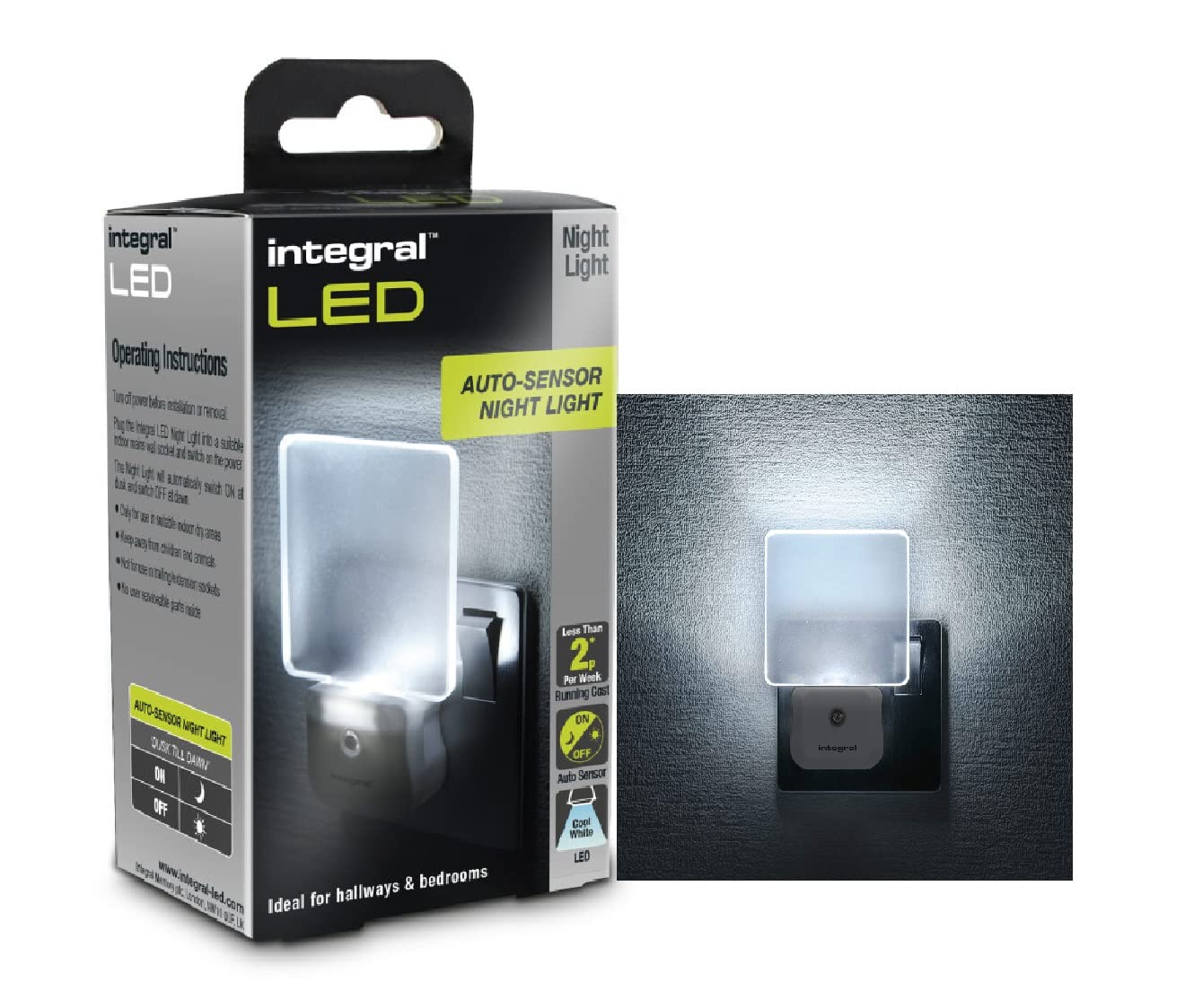 LED Plug in Walls with Dusk to Dawn Photocell Auto Sensor Night Lighting for Hallways, Bedrooms, Landings, Children’s Room, Nursery, Kitchen, Acrylic, 0.6 (Pack of 1 - LED Night Light)