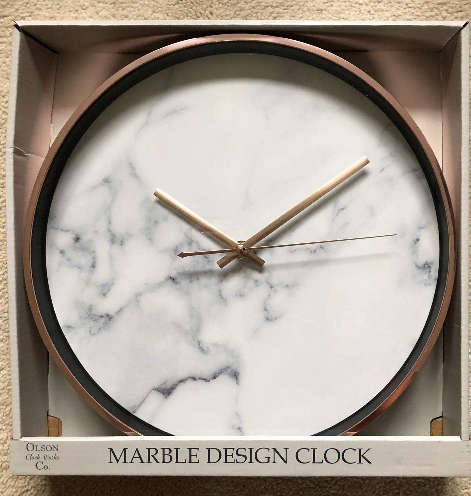 Missdish Modern Rose Gold Marble Wall Clock 30cm