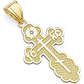 14k REAL Yellow Gold Religious Saint Olga Greek Orthodox Baptismal Cross Charm Pendant