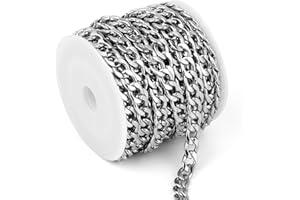 CADIKEZ 16.5 Ft Stainless Steel Curb Chains, 5mm 6mm 7mm 9mm Cuban Chain Roll Bulk for Jewelry Making