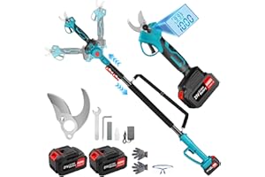 ANBULL 2-in-1 Pole Pruning Shears Cordless, 1.6" Cutting Diameter Cordless Pruner with 15.3FT Reach Extension Pole, Brushless Motor, 2×21V 4.0Ah Battery Powered Pole Pruner for Tree Trimming Garden
