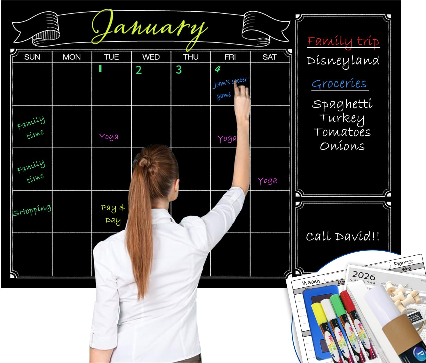Photo 1 of Party Funny Dry Erase Black Laminated jumbo Chalk Board Wall Calendar, 38-Inch by 50-Inch,Erasable Monthly huge weekly chalkboard bulletin board,better than wall decor sticker