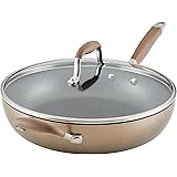 Anolon Advanced Hard Anodized Nonstick Deep Frying Pan/Skillet with Lid, 12 Inch, Aluminum, Bronze