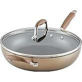 Anolon Advanced Hard Anodized Nonstick Deep Frying Pan/Skillet with Lid, 12 Inch, Aluminum, Bronze