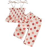 Toddler Baby Girl Boho Outfit Summer 2 Piece Cotton Linen Set Tie-up Sleeveless Cami Top Wide Leg Pants Cute Clothes