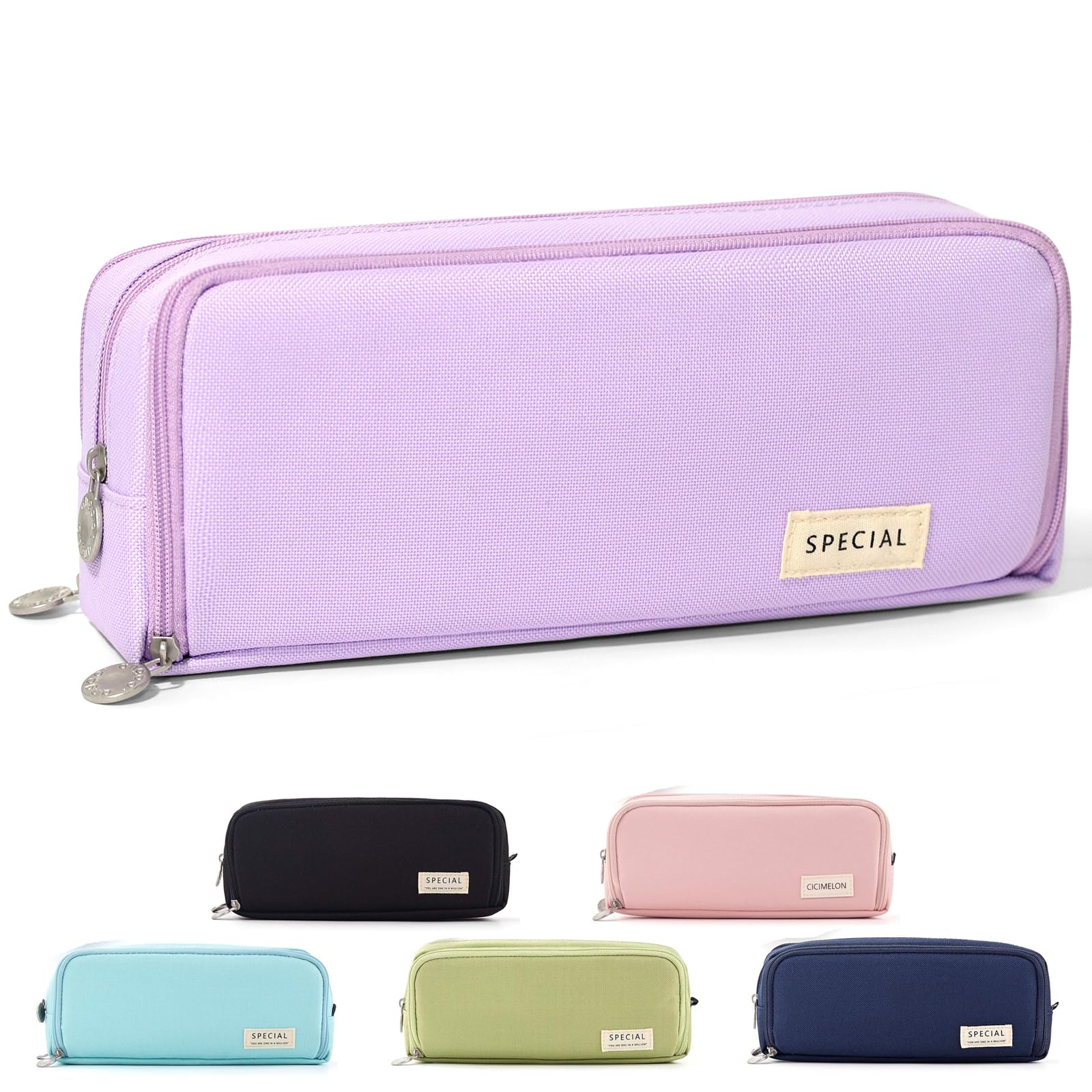 CICIMELON Pencil Case Large Capacity Pencil Pouch 3 Compartments Pencil Bag Gift for Students Girls Adults Women (Purple)
