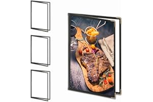 AIJMGUO 4Pack Menu Covers 8.5 X 11 Inch,Menu Holder 2 Page 4 View Transparent Restaurant Menu Cover Book Fits 8.5x11" Standard Size, Clear Menu Sleeves, Leather-Style Design, Black