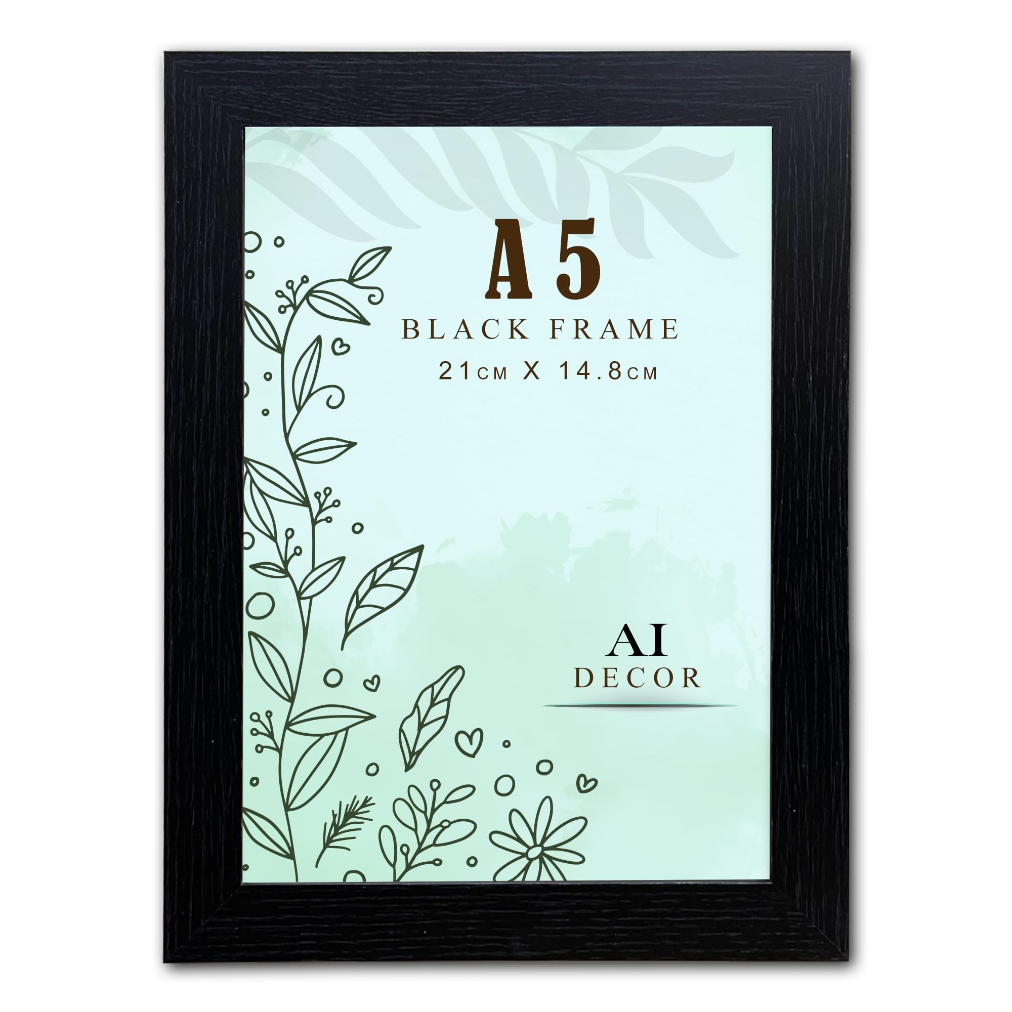 AI Decor A5 Black Picture Frames (8.3 x 5.8 Inch) Poster Frame - Clear Acrylic Display Poster MDF Wooden Portrait/Panoramic - Flat Wall Mount Hang Hooks & Free Tabletop Stand (21 x 14.8 cm)