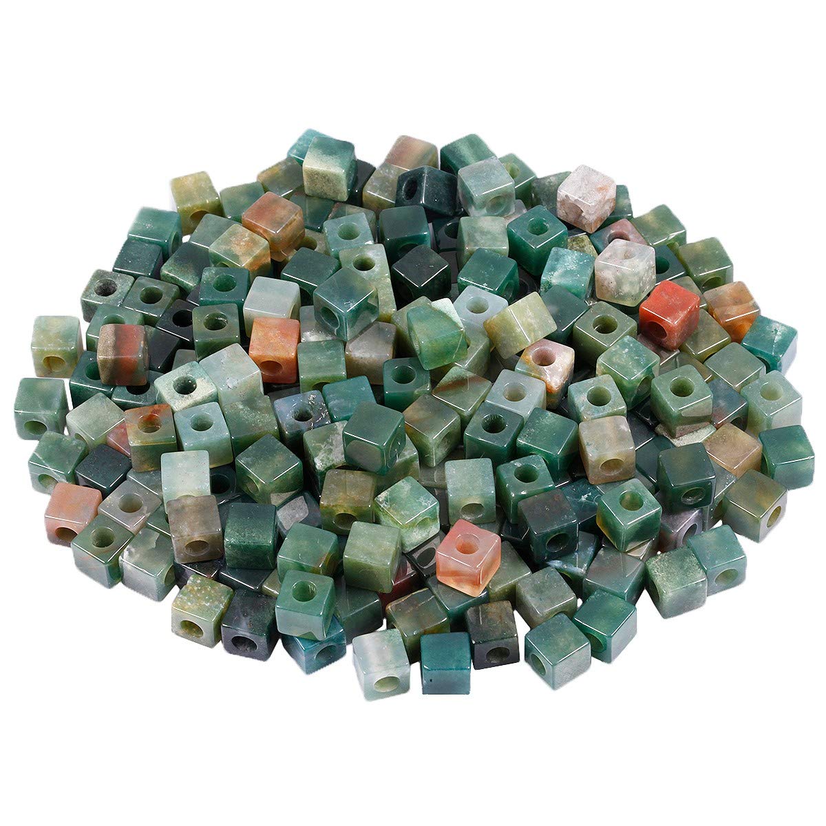 mookaitedecor 30pcs 10mm Natural Indian Agate Cube Large Hole Gemstone Beads for Jewellery Making, Square Spacer Loose Large Hole Crystal Stone Beads for Bracelet Making Crafting Macrame 5mm Hole