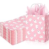 Kolldenn 30 Pcs Halloween Ghost Paper Gift Bags with Handles Cute Pink Ghost Goodie Treat Bags for Halloween Party Booday Favor Supplies
