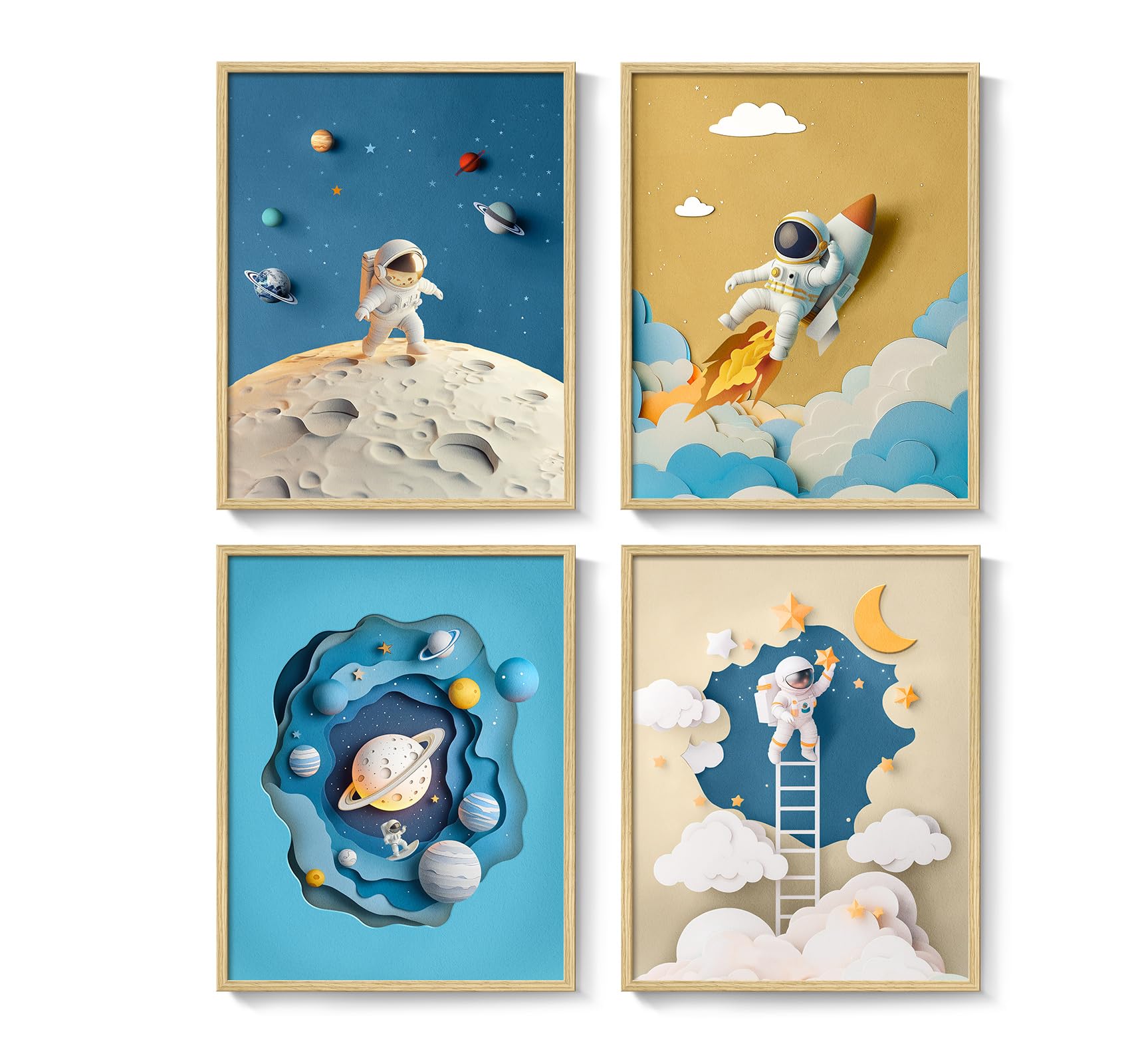 Framed Space Astronaut Wall Art for Nursery Decor, 4 Piece Outer Space ...