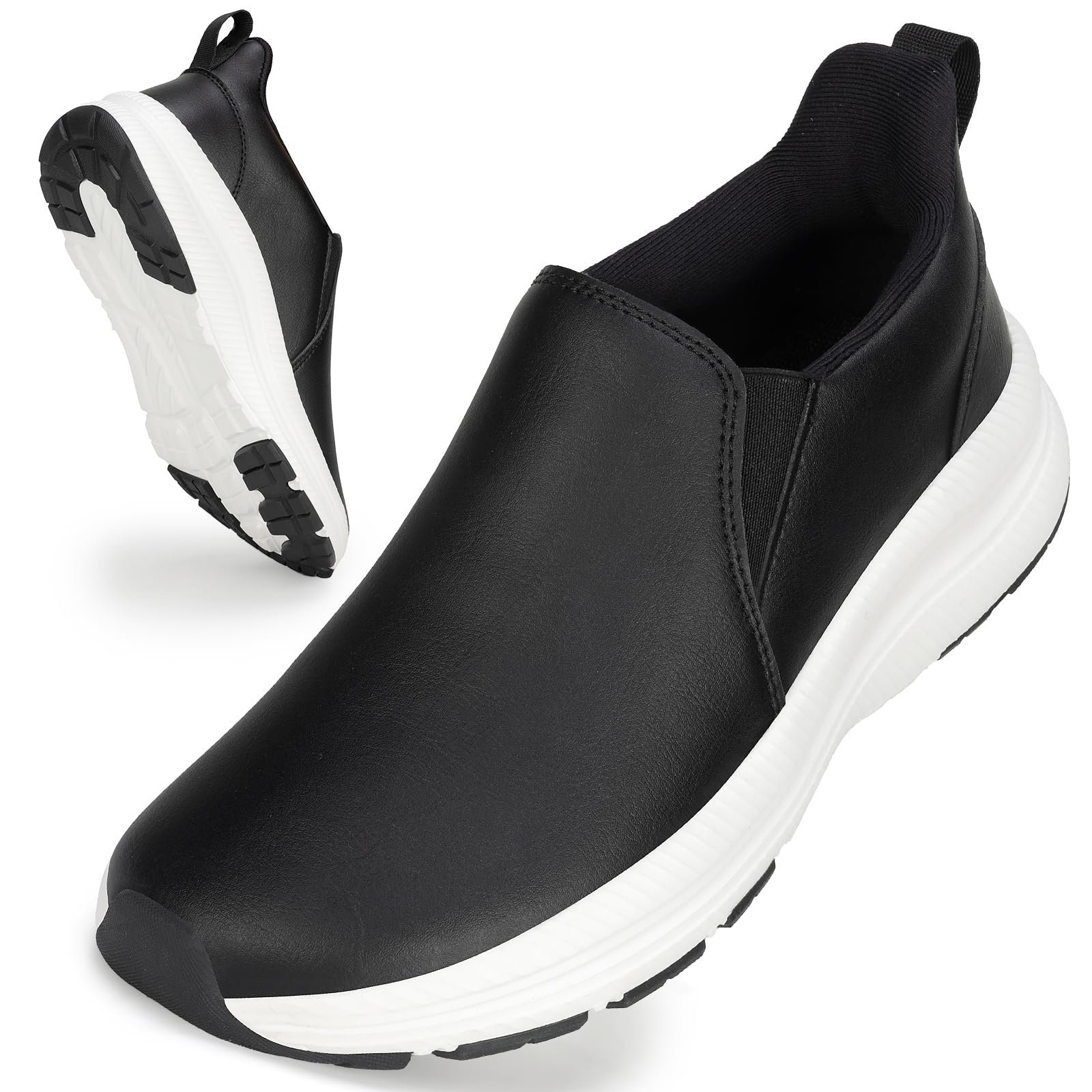 Photo 1 of ZOVE Wide Toe Box Shoes Women Wide Width Waterproof Leather Hands Free Nursing Sneakers Ultra Light Extra Wide Walking Sneakers Non-Slip Chef Diabetes Nurse Work Shoes 8816 Black 37 New