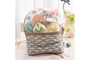 Ashler Easter Egg Basket-Shaped Pillow, Egg Throw Pillow with 3D Eggs Pillow, Soft Velvet Easter Decorative with Cute Embroid