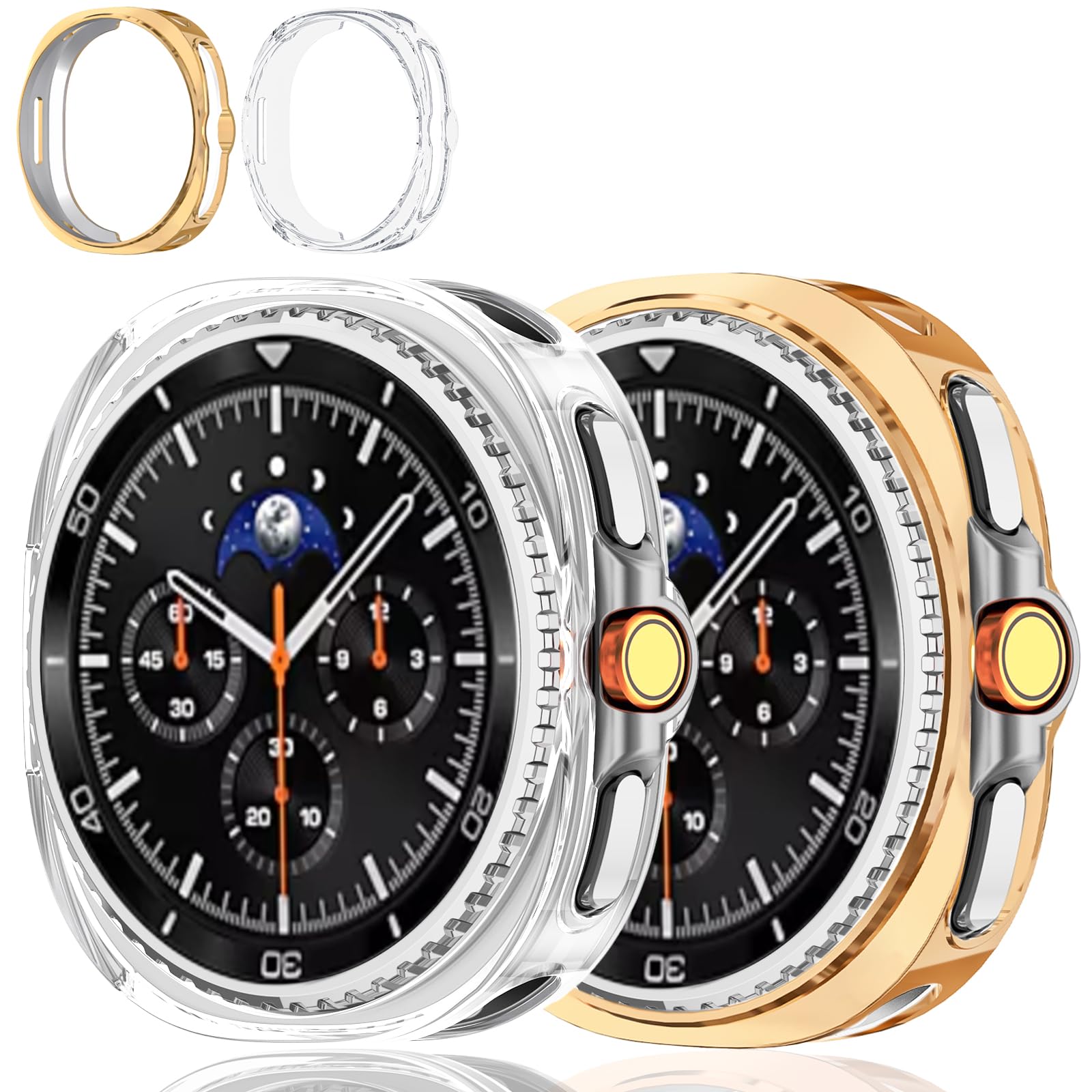 2 Pack Case Compatible with Samsung Galaxy Watch 8 Classic 46mm 2025 Soft TPU Watch Cover Protective Bumper Shell for Galaxy 8 Classic Accessories (Rose Gold + Clear, Galaxy Watch 8 Classic 46mm)
