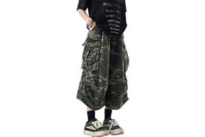 FCOOLYEET Mens Camo Jeans Shorts Y2k Baggy Long Jorts Camouflage Denim Cargo Shorts for Men