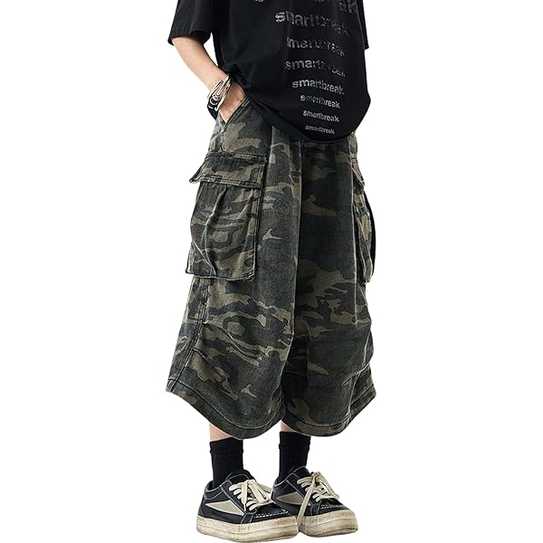 Mens Camo Baggy Jean Shorts Y3k Long Camo Bermuda Jorts Grunge