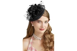 Cizoe Fascinators Hats for Womens 50s Headwear with Veil Flower Cocktail Wedding Tea Party Church Derby Hat
