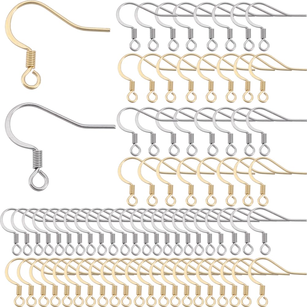 SUNNYCLUE 1 Box 200Pcs Real 18K Gold Plated Stainless Steel Earring Hooks Fish Hook Earring Findings French Ear Wires with Openable Loops Pierced Ears Hypoallergenic for Jewellery Making Kits DIY