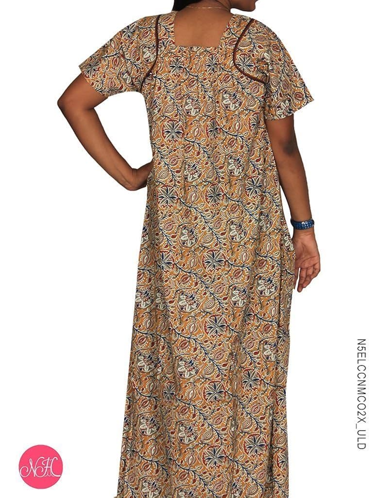 nighty house|nm full length 100% cotton nightwear - elastic neck|xxl|orange