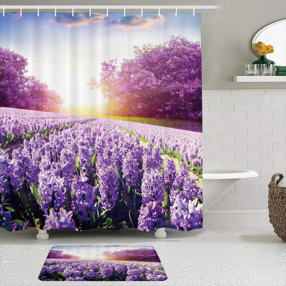 LISNIANY Duschvorhang Badezimmermatten Set，Lavendel lila