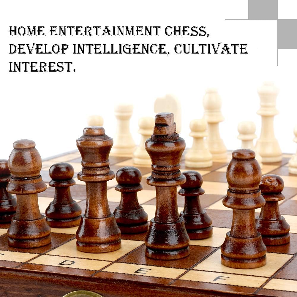 Syrace Folding Hand Crafted Wooden Chess Set Unique Chess Board with Foldable Secure Storage & Exquisite patterns - Image 5