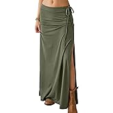 ANRABESS Womens Maxi Skirts High Waisted 2026 Summer Boho Floral Beach Flowy Side Slit Long Skirt with Adjustable Drawstring