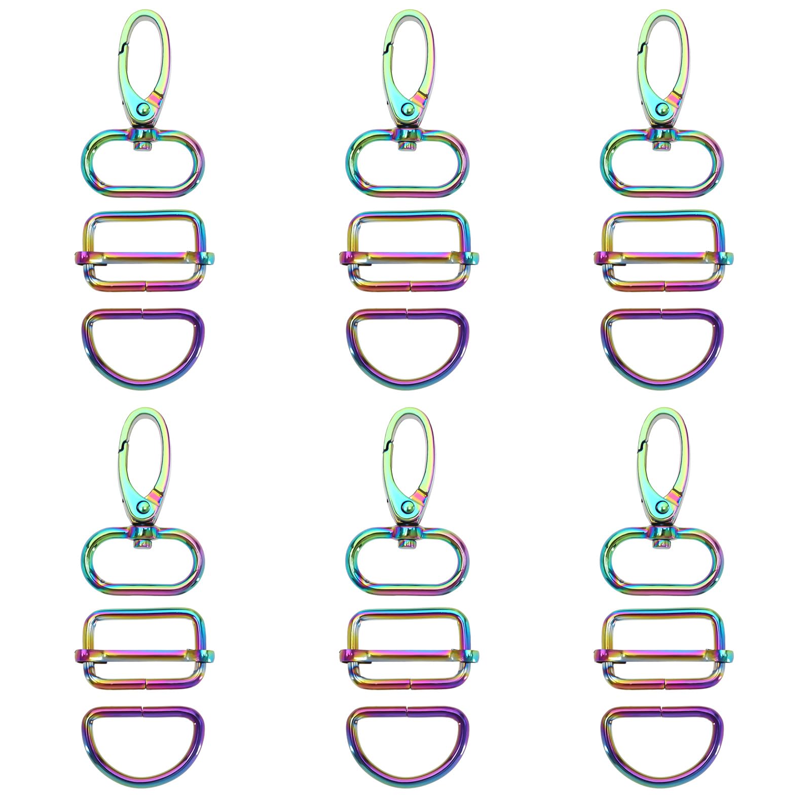 18PCS Rainbow Hardware Buckles Clasp Set Include Colorful Swivel Hook with D Rings and Sliding Buckle for Making Keychain Lanyard Dog Collar Bag Purse Hardware DIY Craft