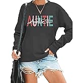 Ladicme Womens Aunt Sweatshirt Cool Aunt Club Shirt Funny Auntie Letter Print Pullover Tops Crewneck Sweatshirt for Auntie
