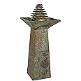 Sunnydaze 40-inch Slate Outdoor Water Fountain - Layered Pyramid Outdoor Water Feature with LED Lights for Patio, Deck, Garden