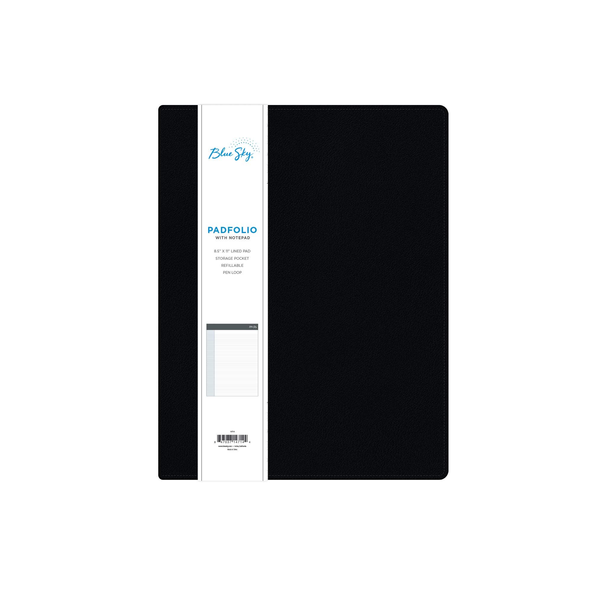 Blue Sky Professional Padfolio, 24cm x 30cm, Textured Faux Leather Cover, Black, 21.5cm x 28cm Paper Notebook Included, 14714