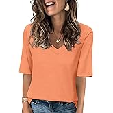 Minetom Women's V Neck T Shirts Casual Half Sleeve Tops Basic Summer Tees