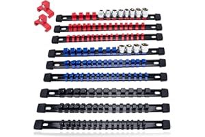 MAHOOMMAKH Socket Organizer, 9PC ABS Socket Holder, 1/2 inch, 3/8 inch and 1/4 inch Socket Rail Holder, Premium Quality Socket Holders Organizers in Red/Blue/Black