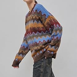 Women Y2K Argyle Striped Pullover Sweater Casual