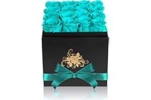 Perfectione Roses Luxury Preserved Roses in a Box, Blue Real Roses Romantic Gifts for Her Mom Wife Girlfriend Anniversary Mother's Day Valentine's Day Christmas(Black Large Square Box)
