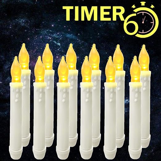 Amazon Com 12 Pcs Battery Operated Led Flameless Floating Candles Lights With Timer For Party Decor Window Candlesticks Electric Fake Taper Candle For Halloween Christmas Thanksgiving Birthday Church Decorations Home Kitchen
