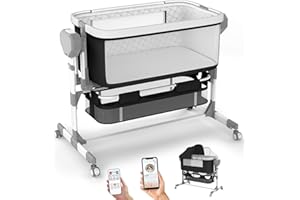 ErmeiRabbit Rocking Bassinet for Baby, Electric Baby Bassinet Automatic 5 Rocking Motion Bassinet Bedside Sleeper for Newborn, Auto Rolling Baby Cradle 6 Height Adjustable with 4 Lullabies