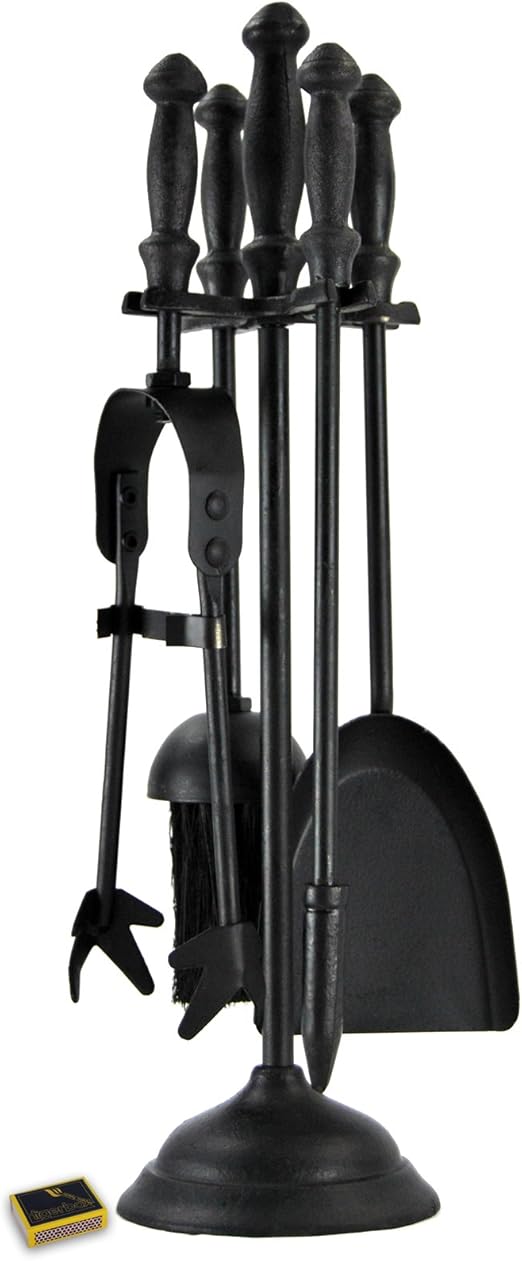 Fireside Premium Quality Black 5 Piece 17" Tall Regal Companion Set