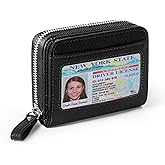 DELIRSTYIN Genuine Wallet Women RFID Blocking Card Holder, Small Leather Womens Wallet with Zipper ID Window Coin Pocket