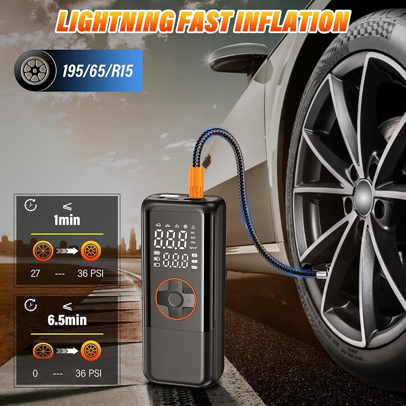 Tragbarer Dual Power ReifenfüllerAuto Luftpumpe, Digitalem Display & Automatischer Abschaltung für Auto SUV Motorrad Fahrrad Notfall & Reisen
