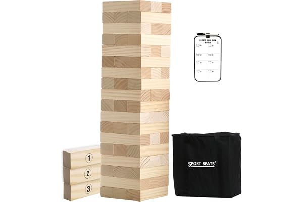 SPORT BEATS Outdoor Games Large Tower Game 54 Blocks Stacking Game - Includes Carry Bag and Scoreboard